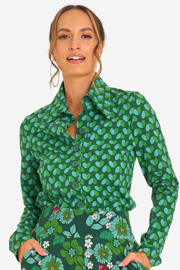 Button Shirt  Hearts Green