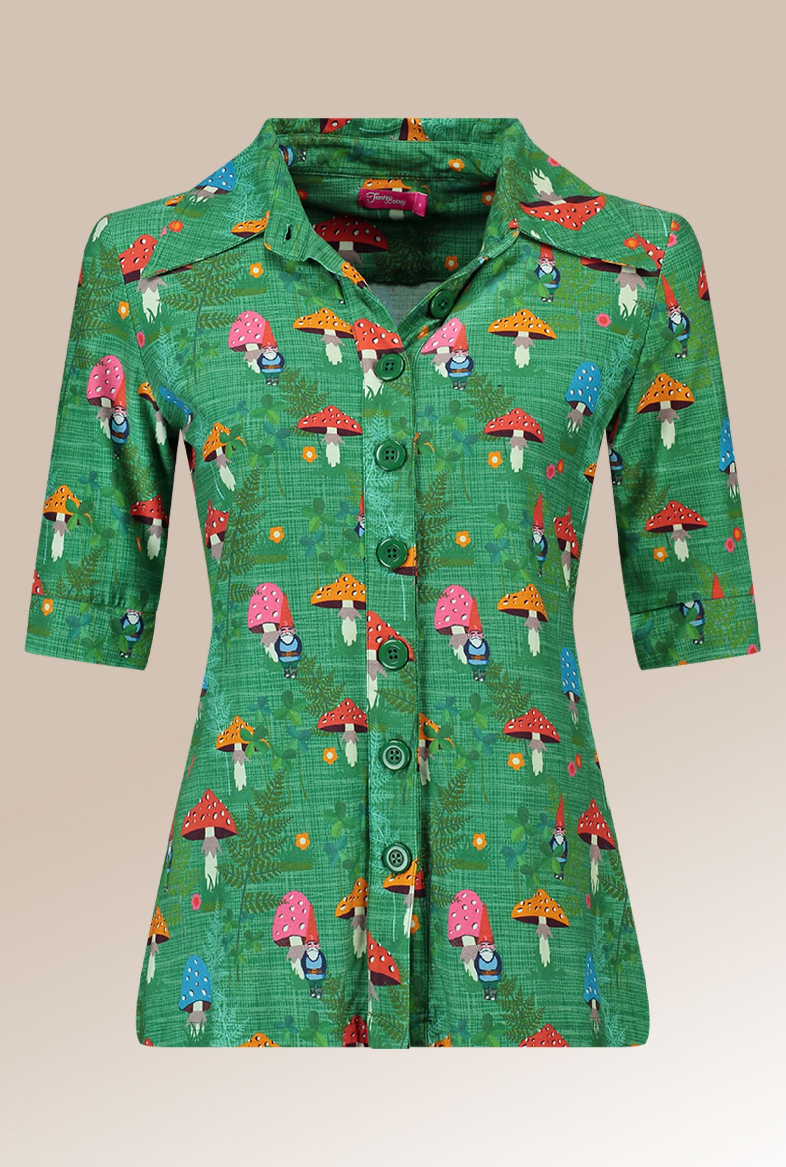 Button Shirt Garden Gnome Green